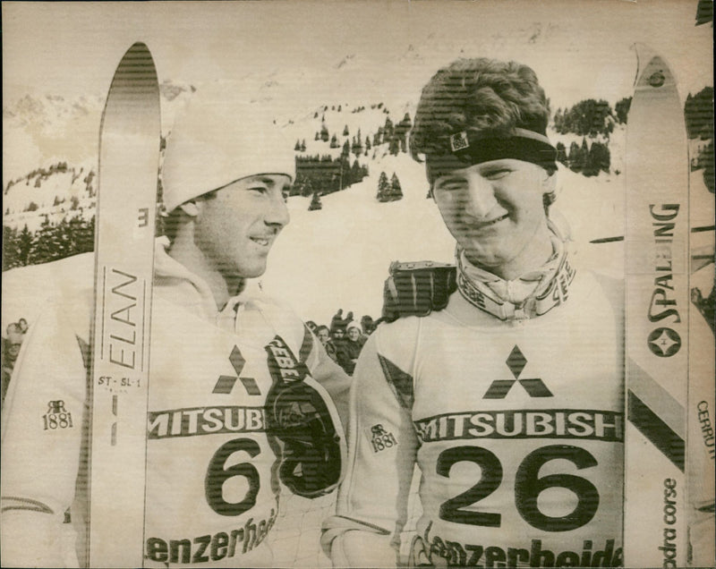 Ingemar Stenmark congratulates Lars-Göran Halvarsson on 5th place - Vintage Photograph