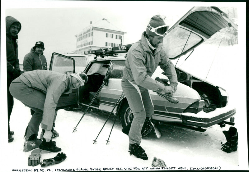Bengt Fjällberg and Stig strand change quickly to catch the flight home - Vintage Photograph