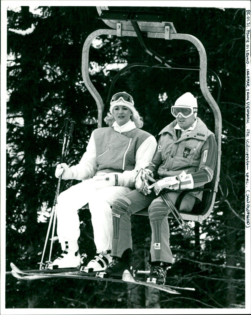 Ann and Ingemar Stenmark go up in the lift - Vintage Photograph