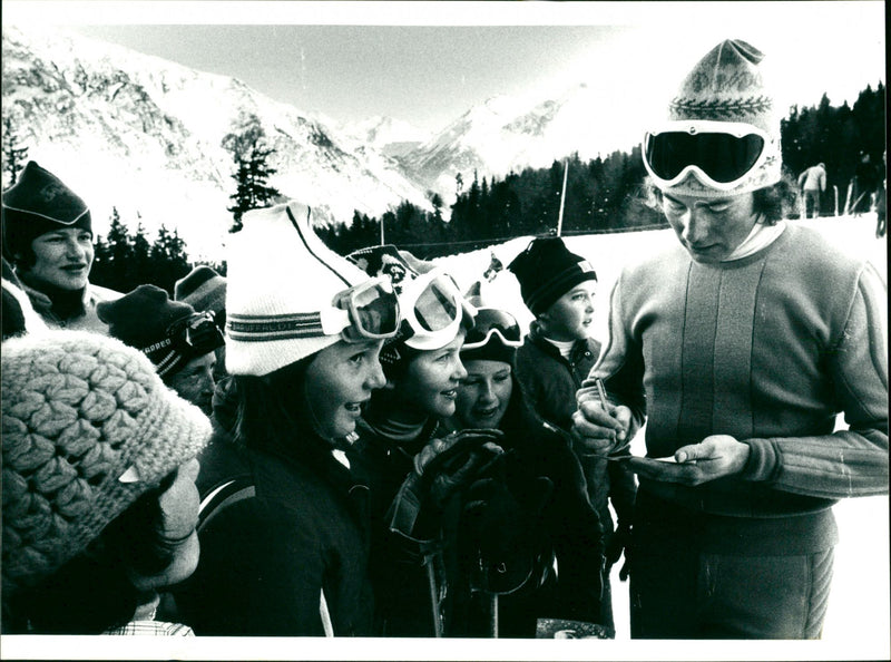 Ingemar Stenmark writes autographs - Vintage Photograph