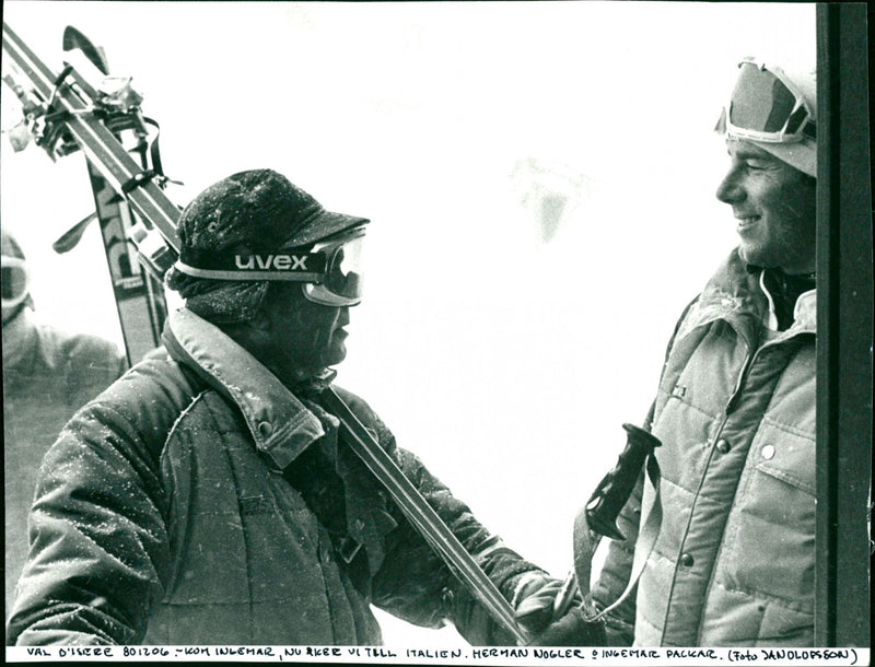 Hermann Nogler and Ingemar Stenmark in Val-d'Isère - Vintage Photograph