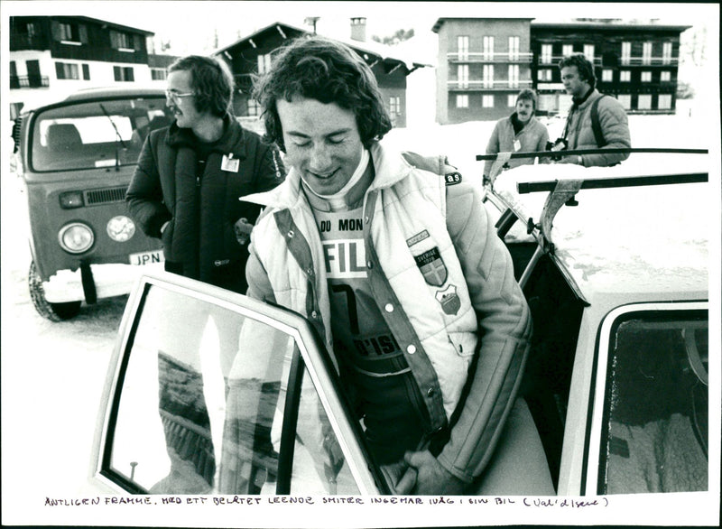 Ingemar Stenmark at his car in Val-d'Isère - Vintage Photograph