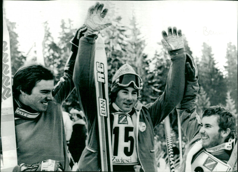 Ingemar Stenmark at the Zwiesel price podium - Vintage Photograph