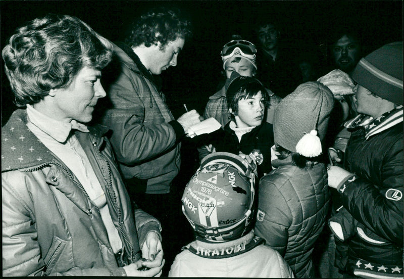 Ingemar Stenmark writes autographs - Vintage Photograph