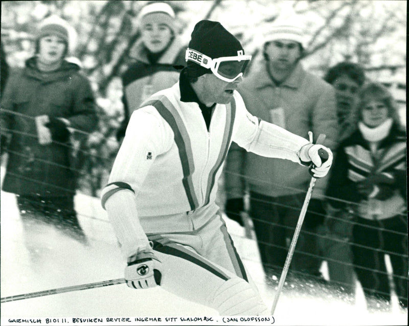Disappointed Ingemar Stenmark breaks his slalom language in Garmisch - Vintage Photograph