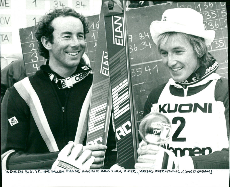 Ingemar Stenmark och Bojan Križaj i prispallen - Vintage Photograph