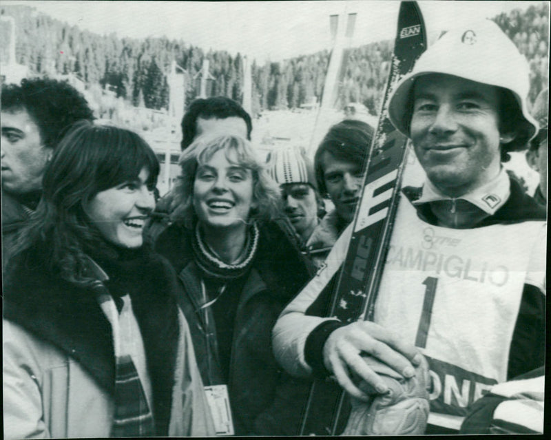 Ingemar Stenmark and fans in Madonna di Campiglio - Vintage Photograph