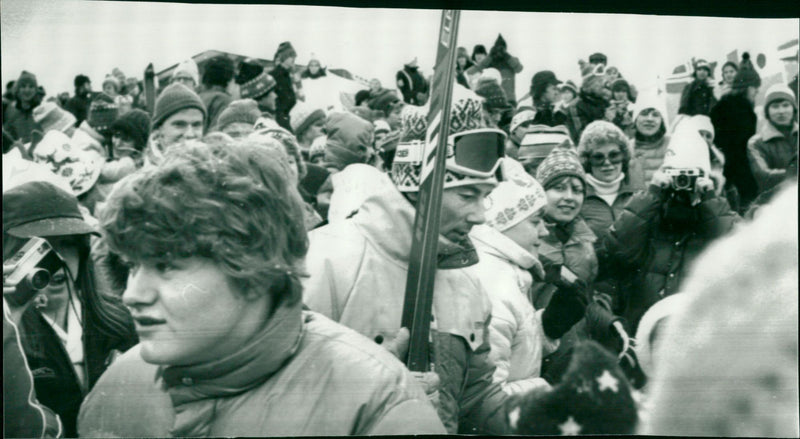 Ingemar Stenmark surrounded by fans in Åre - Vintage Photograph