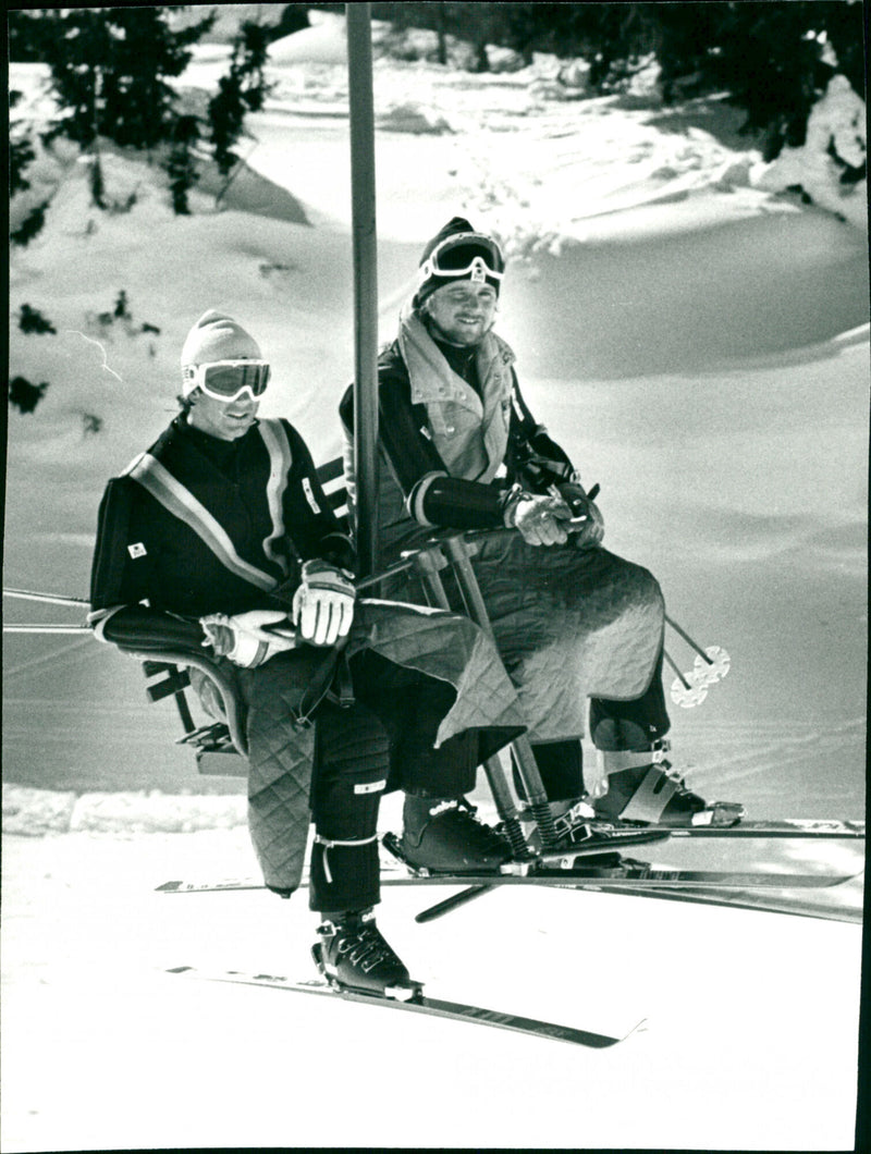 Ingemar Stenmark and Stig Strand in the lift - Vintage Photograph