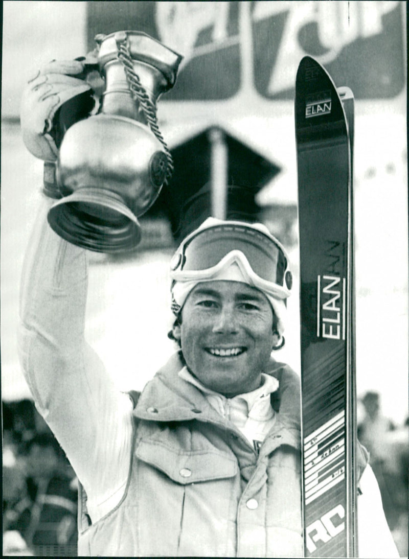 Ingemar Stenmark with the big slalom cup in Adelboden - Vintage Photograph