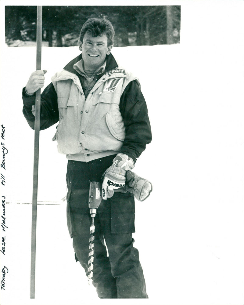 Lasse Hjalmars with ice drill in Tärnaby - Vintage Photograph