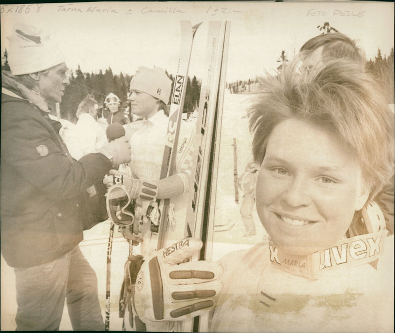 Maria Kristoffersson and behind is Camilla Nilsson. 1st and 2nd in SM Tärnaby - Vintage Photograph