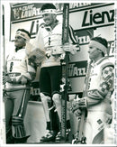 2nd Alberto Tomba, 1st Bernhard Gstein and 3rd Jonas Nilsson - Vintage Photograph