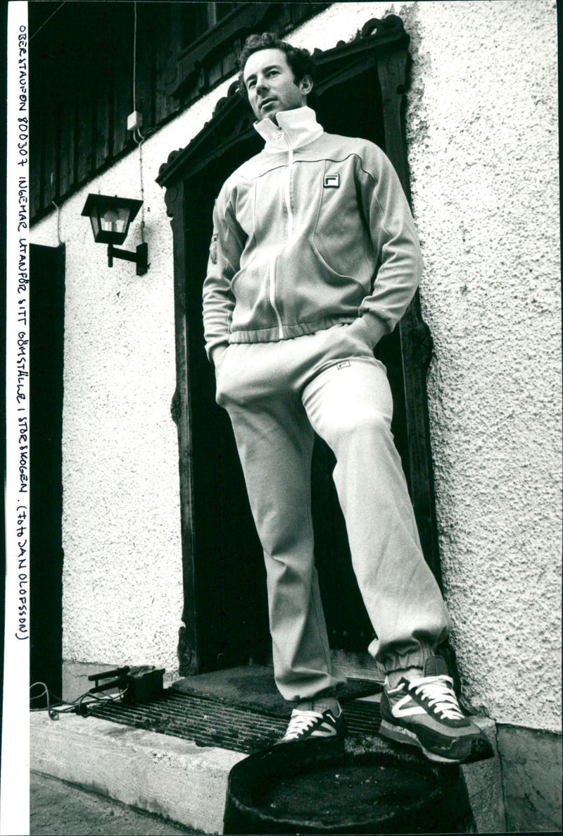 Ingemar Stenmark outside his hiding place in Oberstaufen - Vintage Photograph