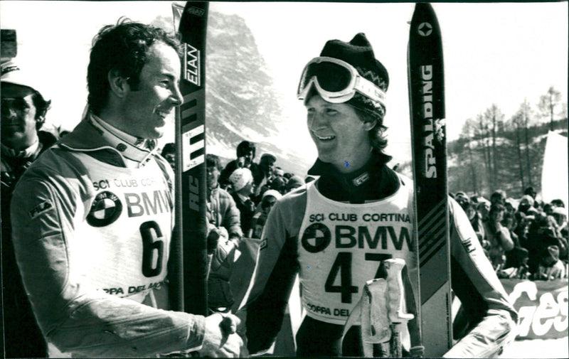 Ingemar Stenmark and Lars-Göran Halvarsson during the Alpine World Cup in Cortina - Vintage Photograph