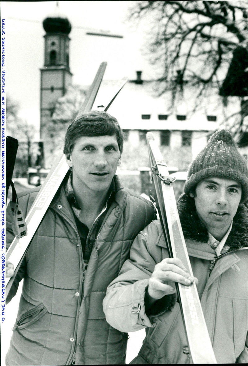 Kalle Johansson and Anders Esseryd on their way home after training in Oberammergau - Vintage Photograph