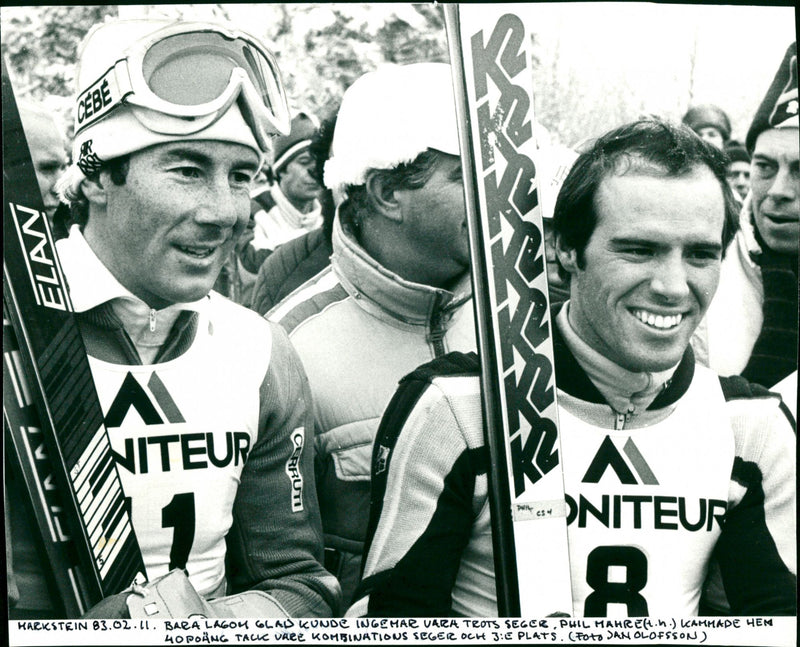 Ingemar Stenmark took 1st place and Phil Mahre 3rd place in Le Markstein - Vintage Photograph