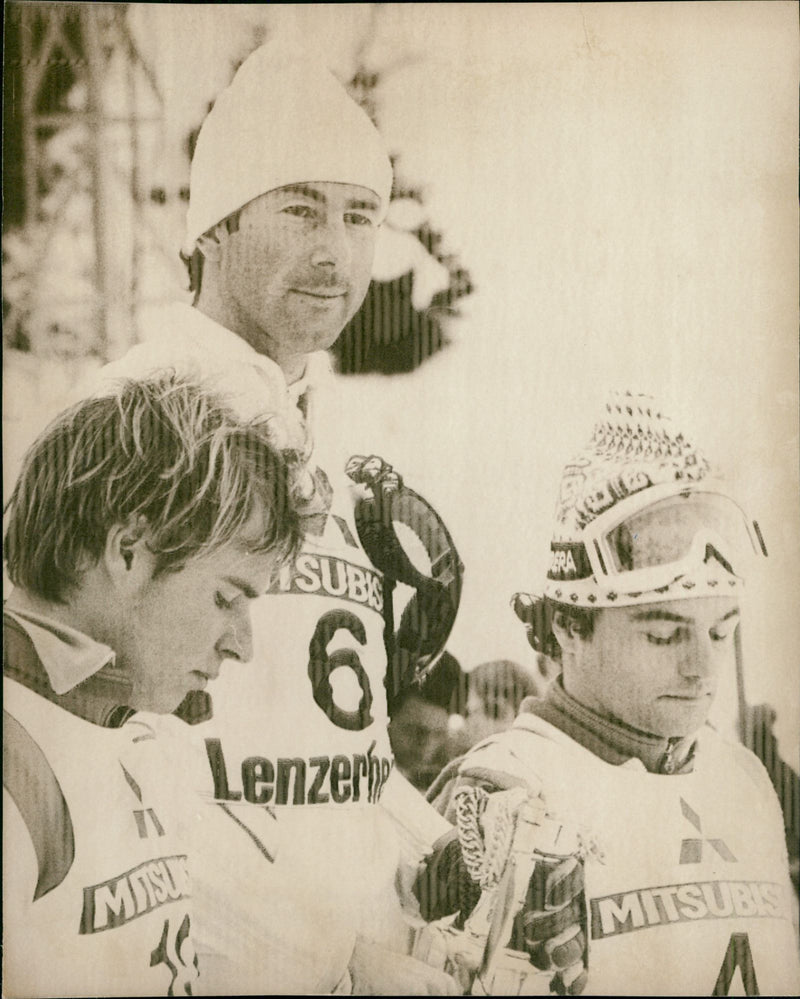 Franz Gruber, Ingemar Stenmark and Marc Girardelli in Parpan - Vintage Photograph