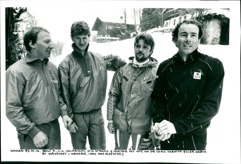 Bengt Fjällberg, Lars-Göran Halvarsson, Stig Strand and Ingemar Stenmark in Wengen - Vintage Photograph