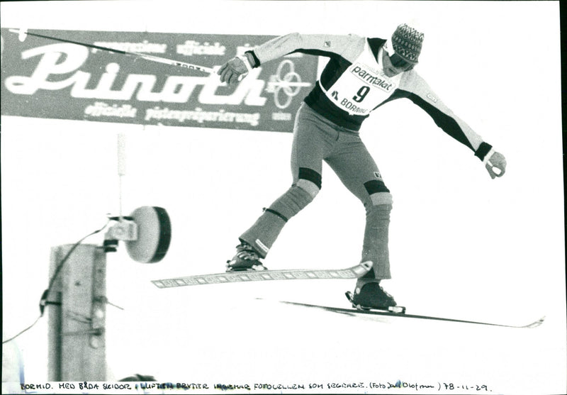Ingemar Stenmark goes to goal as winner in Bormio - Vintage Photograph