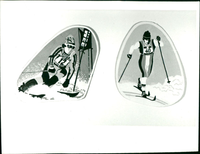 Illustrations of skier. TV. Ingemar Stenmark - Vintage Photograph