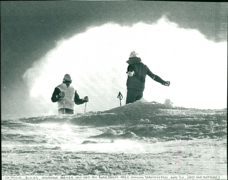 Ingemar Stenmark and Ann Uvhagen before today's training session in La Villa - Vintage Photograph