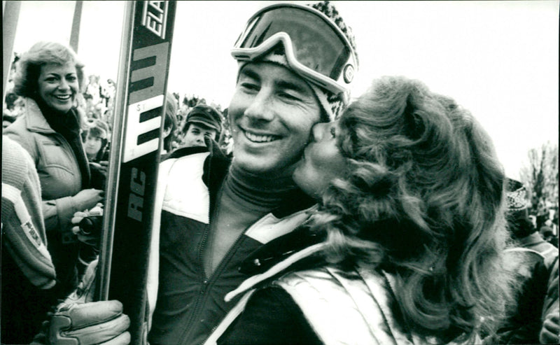 Ingemar Stenmark gets a kiss on the cheek - Vintage Photograph