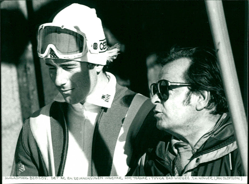 Ingemar Stenmark trains in Bad Wiessee. To the right Hermann Nogler - Vintage Photograph