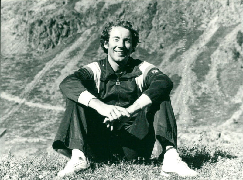 Ingemar Stenmark relaxes during the training camp in Schnalstal - Vintage Photograph