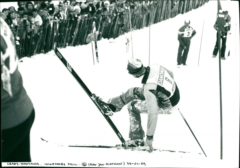 Ingemar Stenmark falls in Crans-Montana - Vintage Photograph