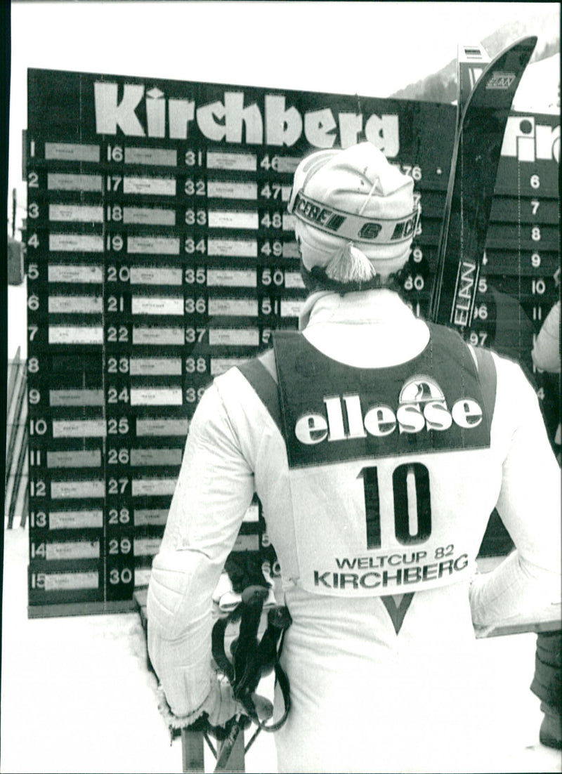 Ingemar Stenmark looks at the scoreboard in Kirchberg - Vintage Photograph
