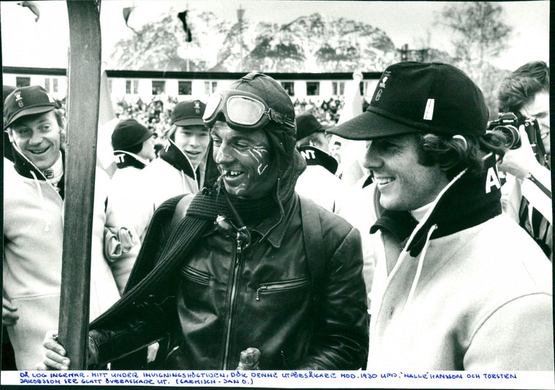 Ingemar Stenmark smiles when a skier model 1930 showed up - Vintage Photograph