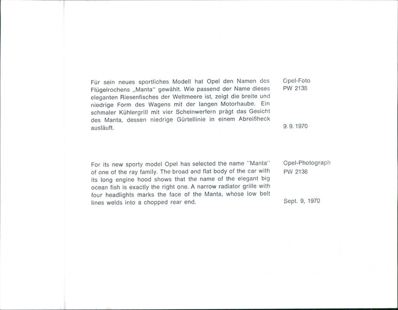 1970 Opel Manta - Vintage Photograph