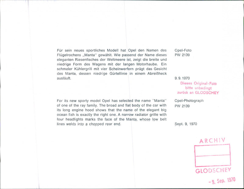 1970 Opel Manta - Vintage Photograph