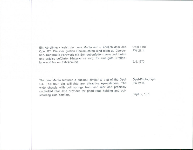 1970 Opel Manta GT - Vintage Photograph