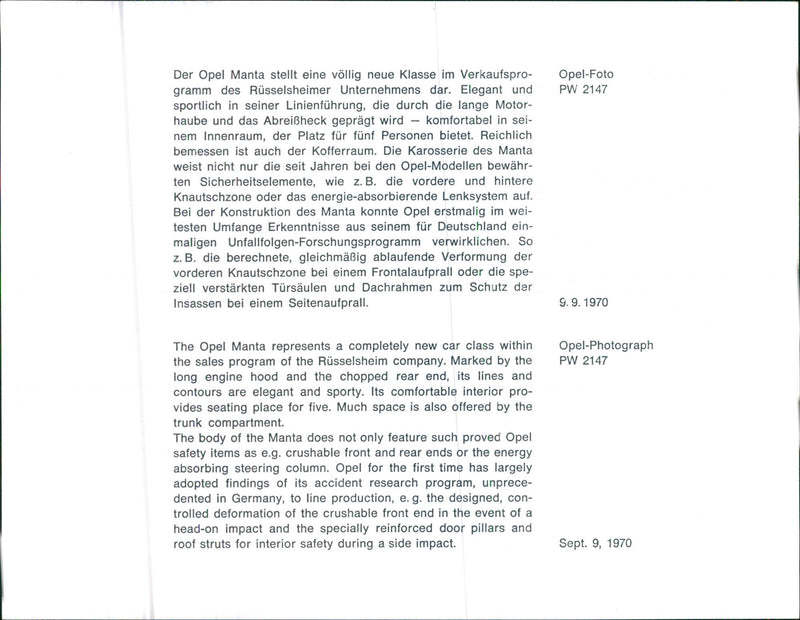 1970 Opel Manta - Vintage Photograph