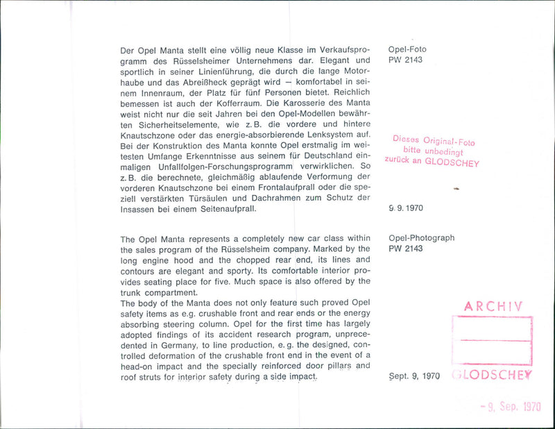 1970 Opel Manta - Vintage Photograph