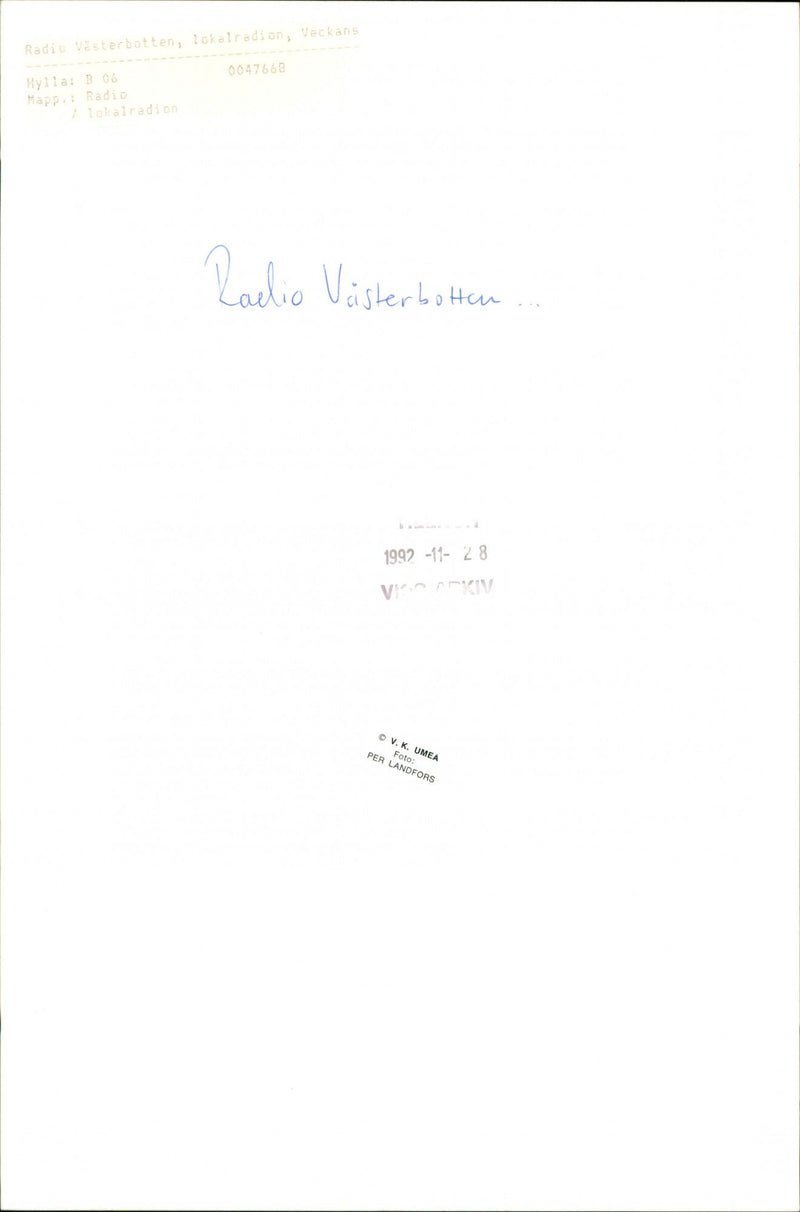 1992 MAPPA LOCAL VASTERBOTTEN RADIO VIMAX VESTERBOTTEN VECKANS - Vintage Photograph