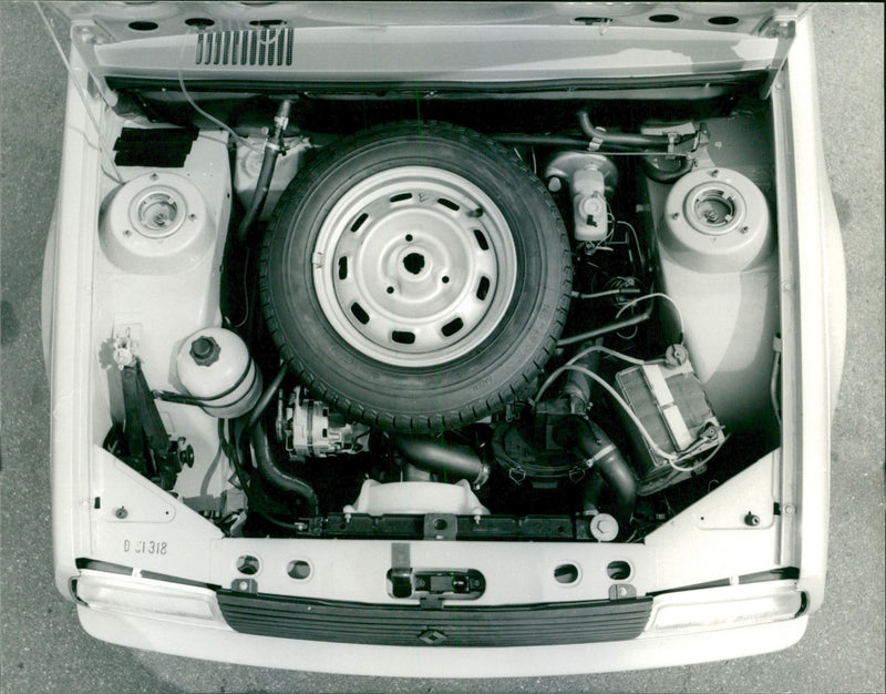 The engine compartment of the Renault 14 - Vintage Photograph