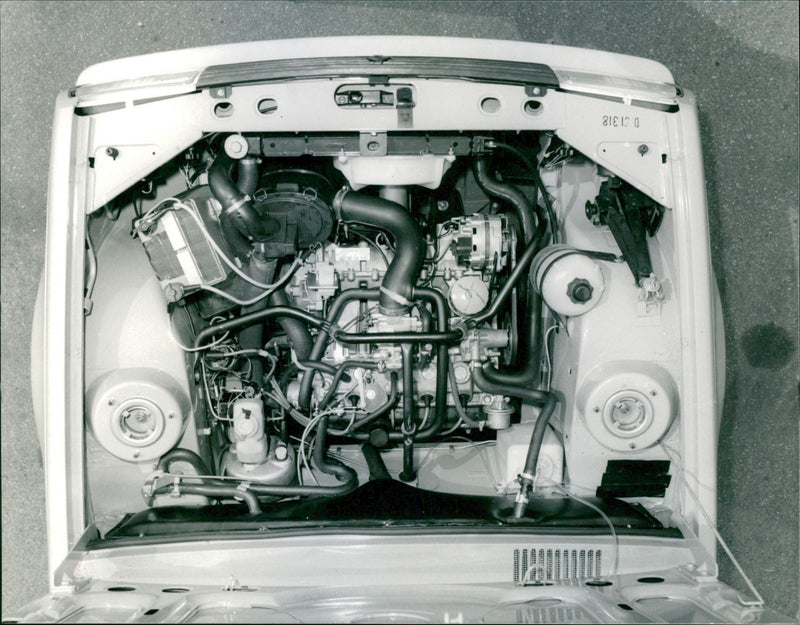 The engine compartment of the Renault 14 - Vintage Photograph