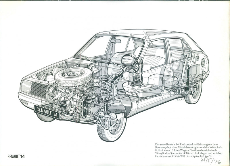 A detailed cross-section of a Renault 14 - Vintage Photograph