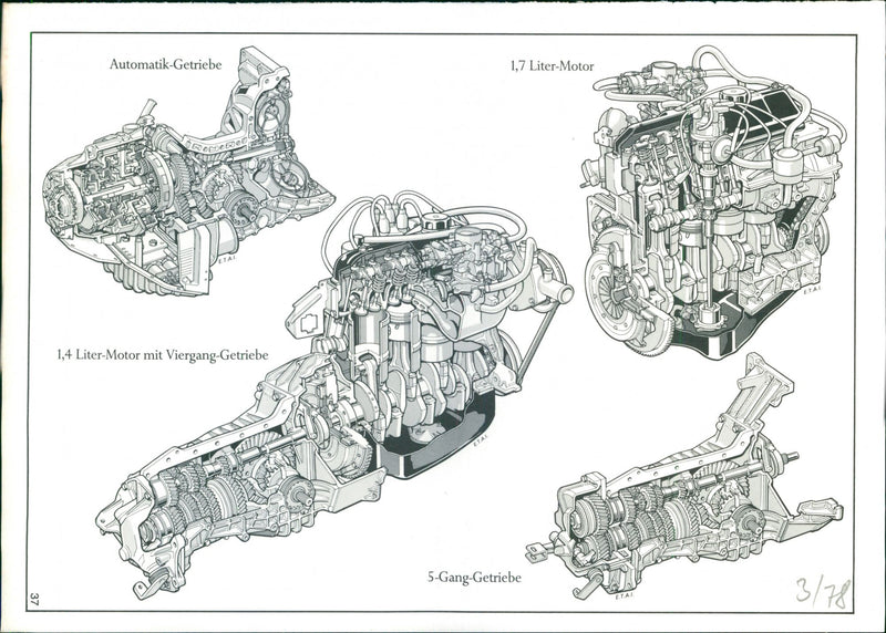 Renault 18 drawing of engines, gearbox - Vintage Photograph