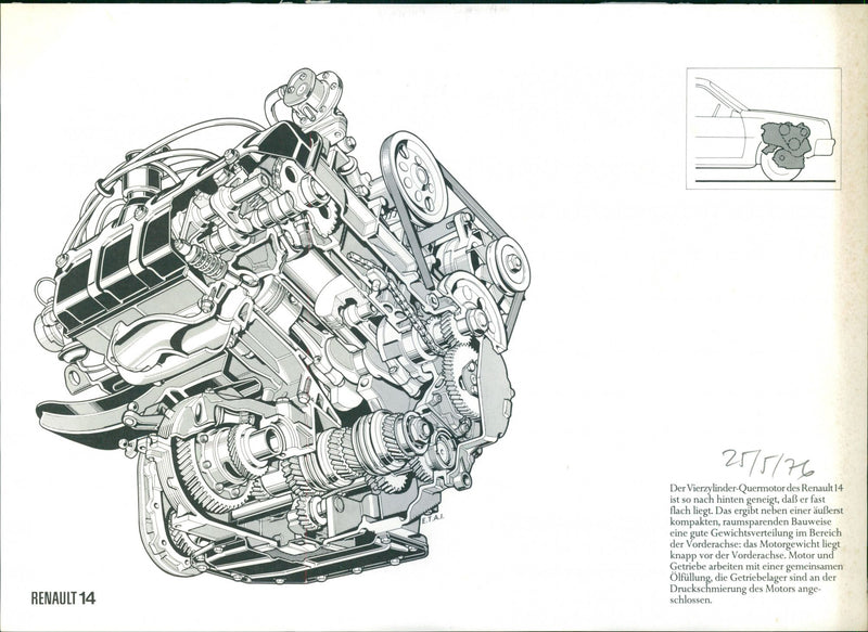 A detailed view of Renault 14 engine. - Vintage Photograph