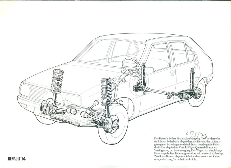A sketch of Renault 14 brake system - Vintage Photograph