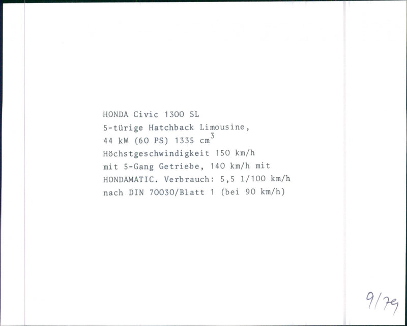 A view of Honda Civic 1300 SL automobile in nature - Vintage Photograph