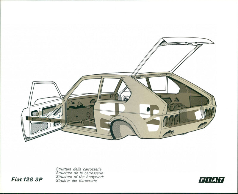 Fiat 128 3p drawings - Vintage Photograph