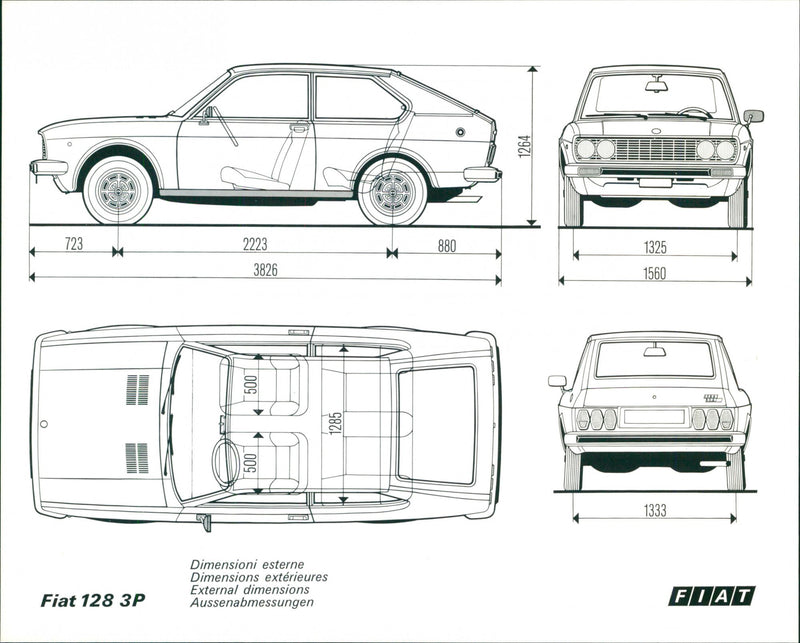 Fiat 128 3p drawings - Vintage Photograph