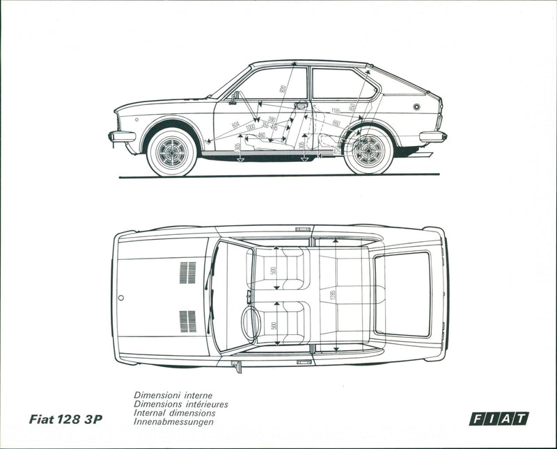 Fiat 128 3p drawings - Vintage Photograph