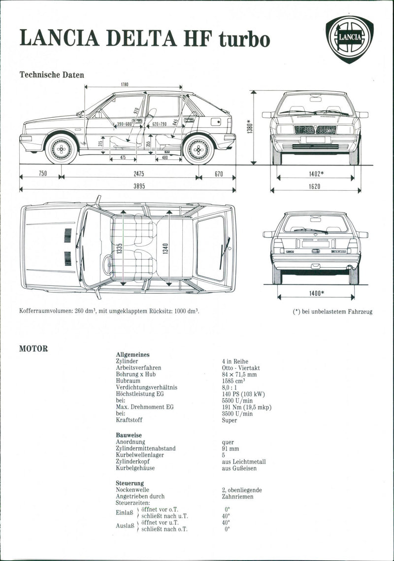 Lancia Delta HF turbo's technical specifications - Vintage Photograph