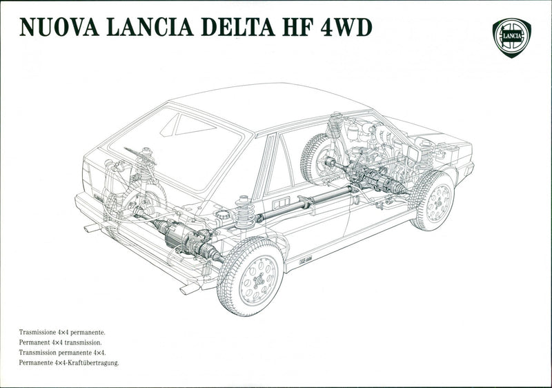 Lancia Delta HF 4WD's technical drawing - Vintage Photograph